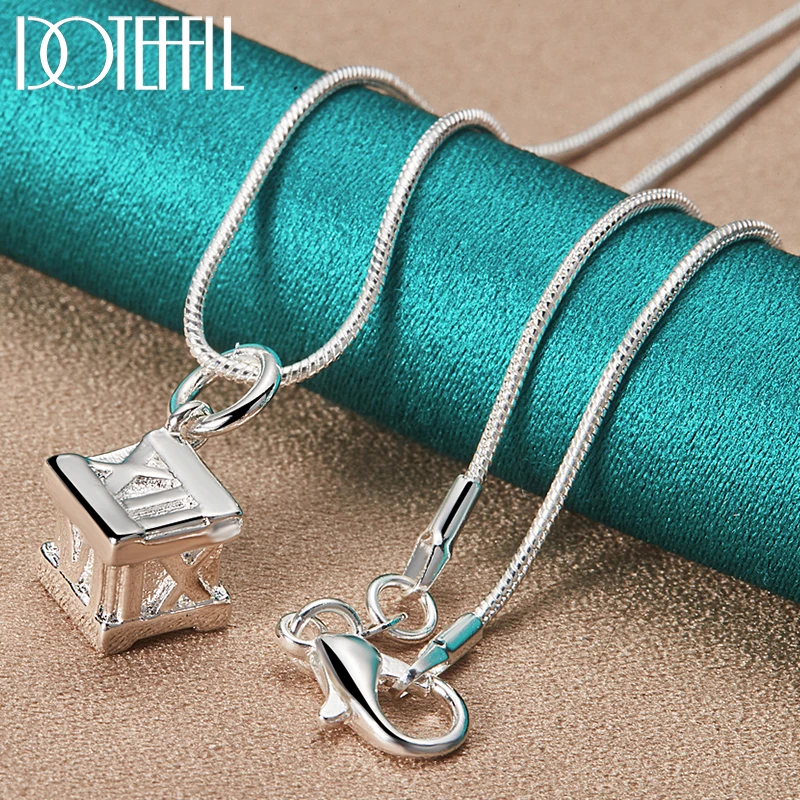 DOTEFFIL 925 Sterling Silver Square Roman Numeral Pendant Necklace For Woman Man 18-30 Inch Snake Chain Wedding Party Jewelry