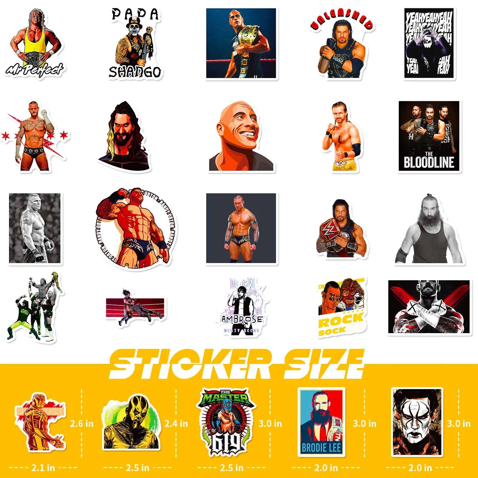 100pcs WWE Wrestling American Professional Athlete Character Stickers