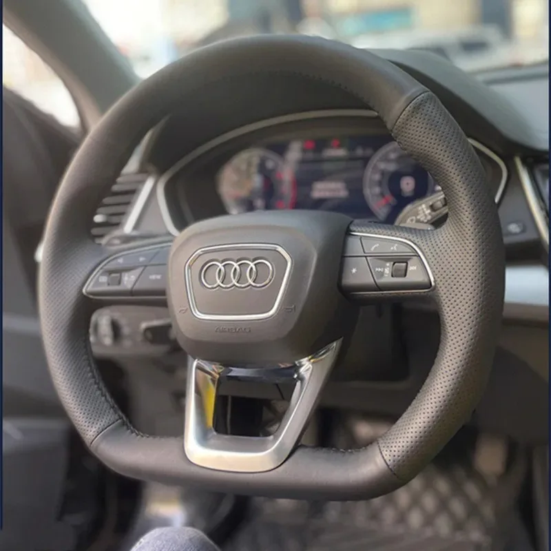 

Сшитый вручную замшевый кожаный чехол на руль из углеродного волокна для Audi A4L A6L Q5L Q3 A3 Q2L A5 A7, внутренние автоаксессуары