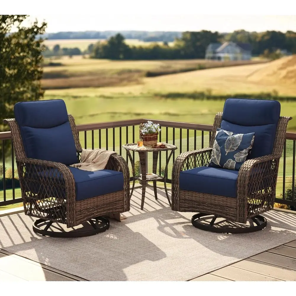 

3-Piece Wicker Rocking Chair Set with Side Table and Thick Cushions for Outdoor Patio