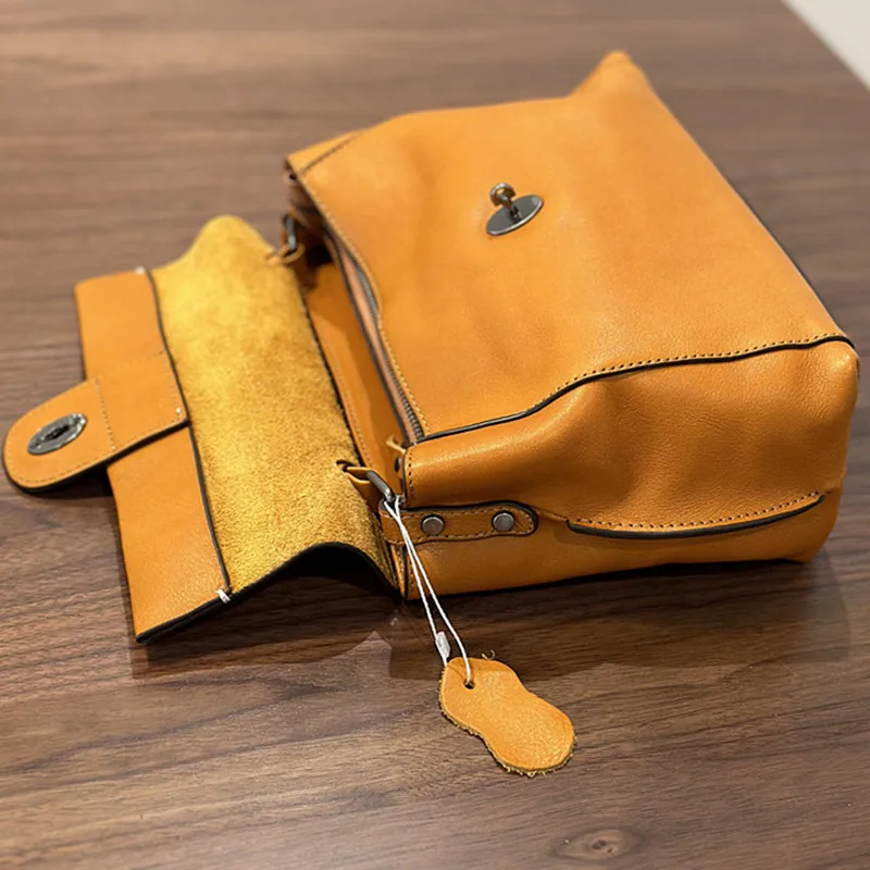 2026 Autumn/Winter Handmade Original first layer Tree paste cowhide women's single shoulder crossbody bag Leather messenger bag