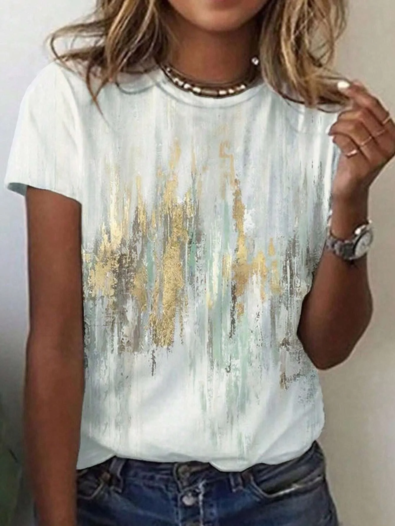 شكل رقبة مستديرة الهدف مطبوعة منتظم صالح المرأة تي شيرت عادية كم قصير بلايز تي شيرت على طراز هاراجوكو للمرأة الصيف #4