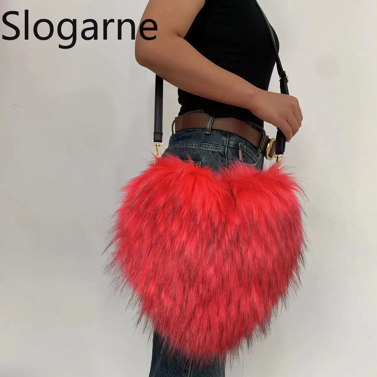 2026 هدايا السنة الجديدة النساء شكل قلب الفراء حقيبة كتف امرأة الحلو الحب فو الفراء حقيبة رقيق الشتاء حقيبة ساع حقائب اليد فروي #6