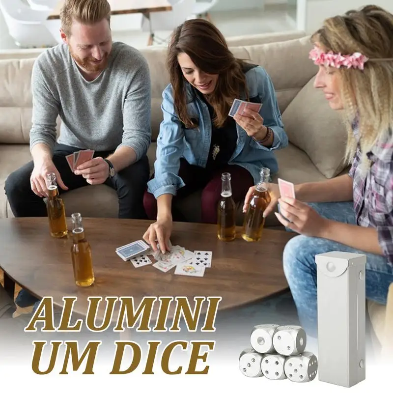 Jeu de dés de poker en alliage d'aluminium, robuste, en métal solide, exquis, portable, petit