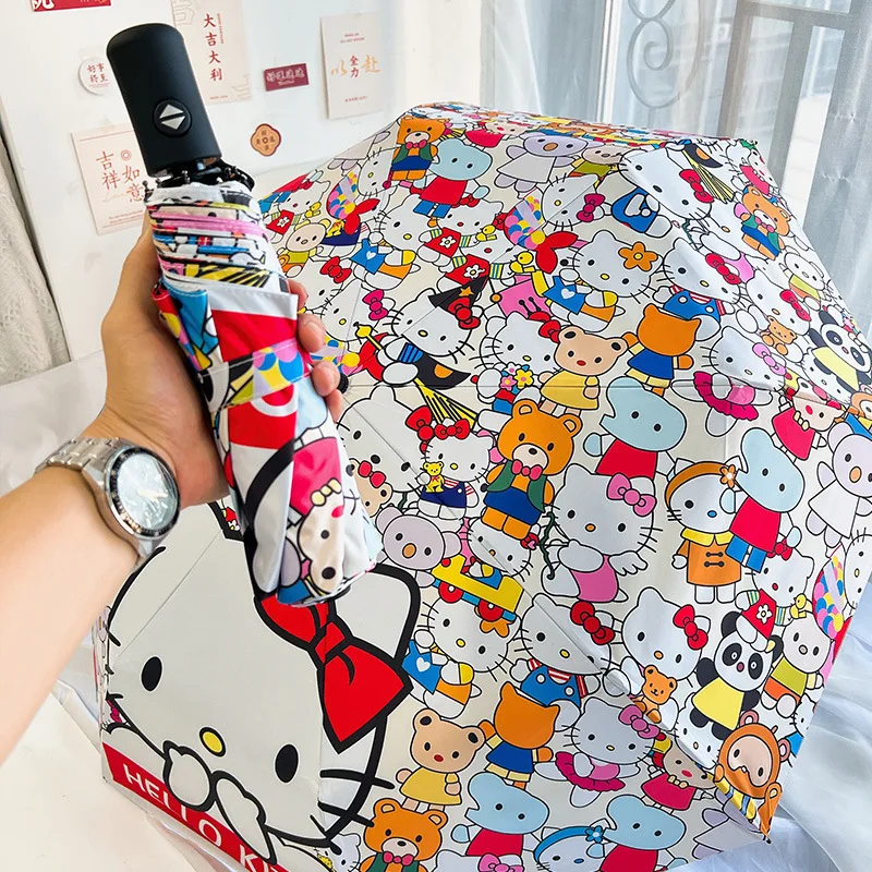 Sanrio Anime Hello Kitty parasol ensoleillé mignon dessin animé Portable pliant Anti-UV double usage parapluie Kawaii dames enfants cadeau