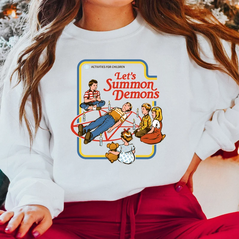 

Let's Summon Demons Funny Harajuku Women Sweatshirt O Neck Halloween Clothes Vintage Retro Y2k Gothic Jumpers Loose Hoodies