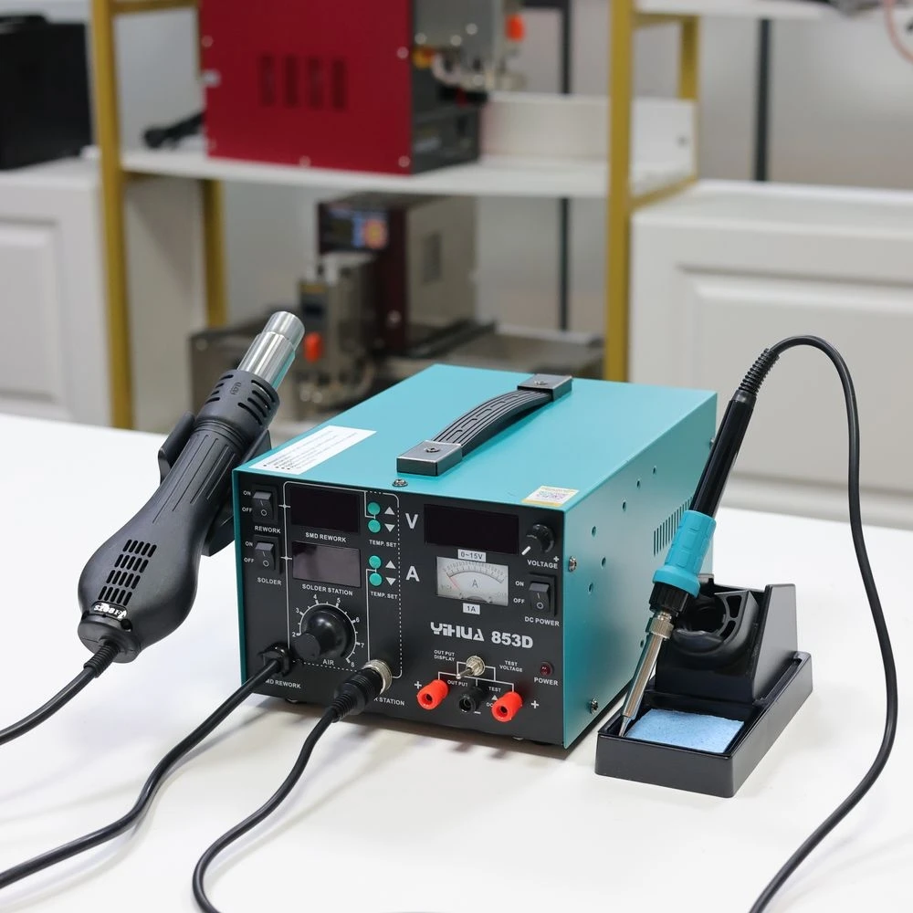 

YIHUA 853D 1A 760W Soldering Station Set - Brushless Hot Air, Digital Iron, 15V 1A Power Supply
