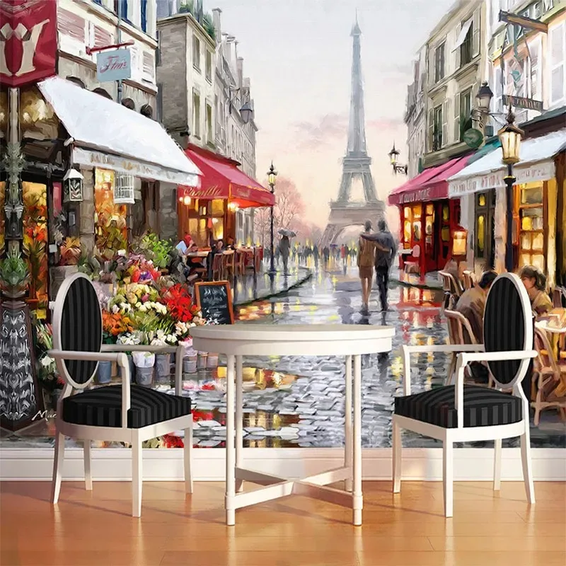 European Style Street Oil Painting 3D Photo Floral Scenery Cafe Restaurant Interior Fashion Decor Wall Paper Papel De Parede 3D