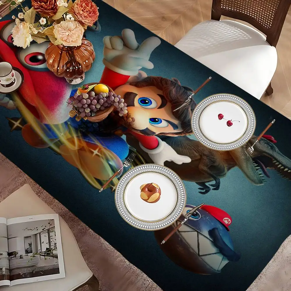 Cartoon Game M-Marios Table Stain Resistant Decorative Washable Polyester Tablecloths for Dining Table Parties and Wedding