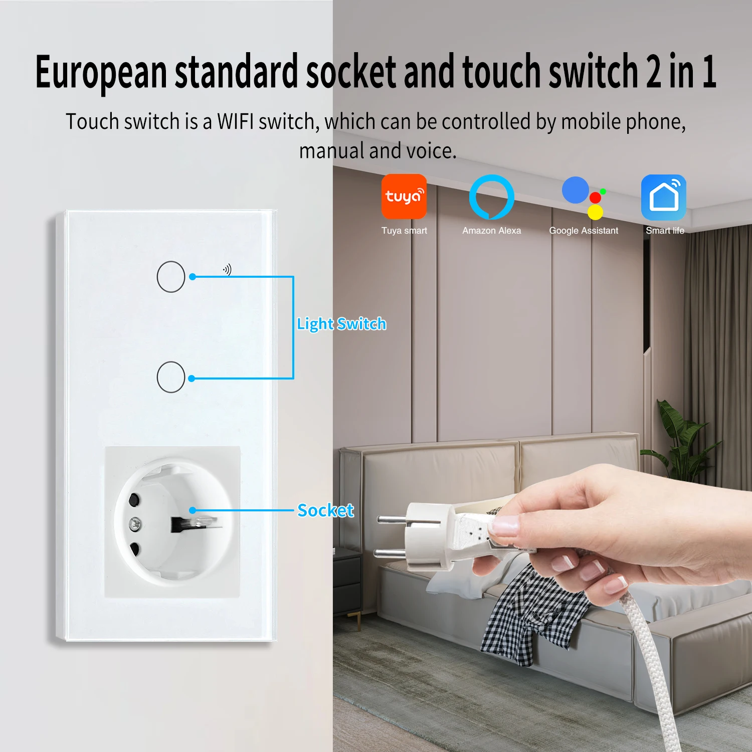 UBARO EU Standard Tuya Smart Wifi interruttore a parete USB tipo C presa combinazione interruttori sensore funziona con Alexa Smart Life Tuya APP