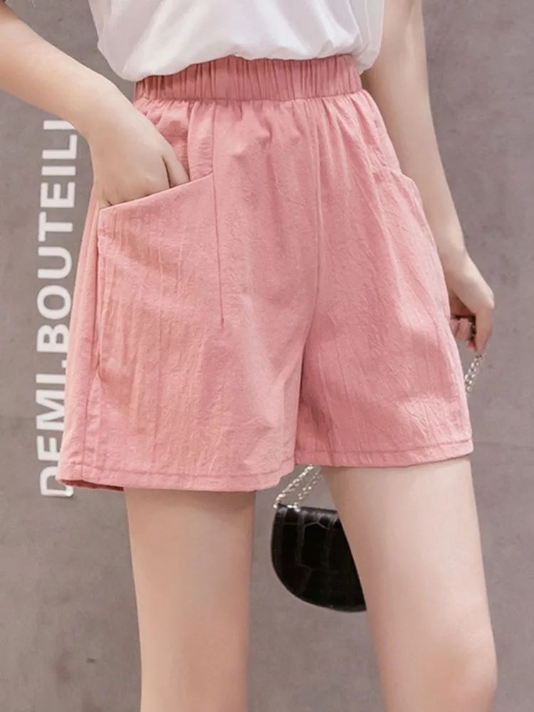 Women Elastic High Waist Casual Shorts Summer Loose with Pockets Loose Three-point Pants Woman Korean Fashion Streetwear Shorts