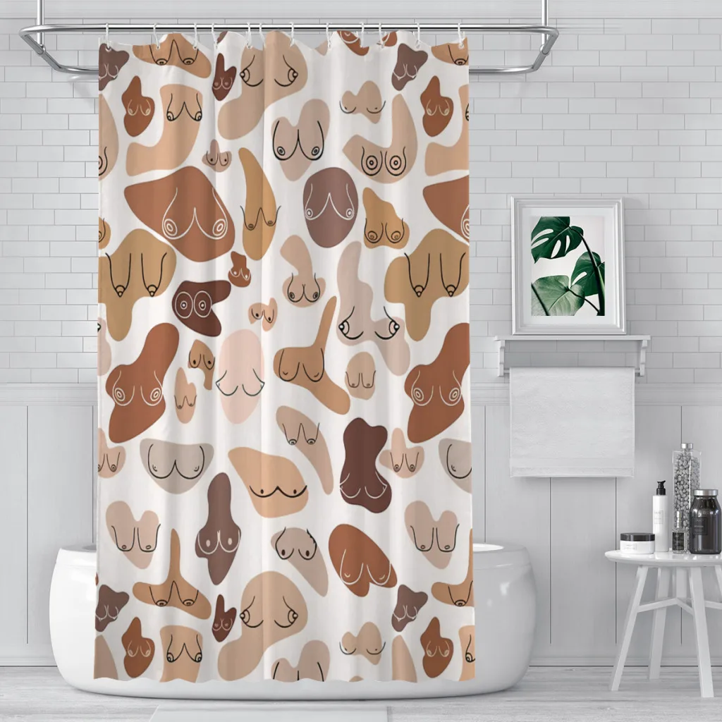 Boho Boobs Shower Curtains  Waterproof Fabric Funny Bathroom Decor with Hooks Home Accessories