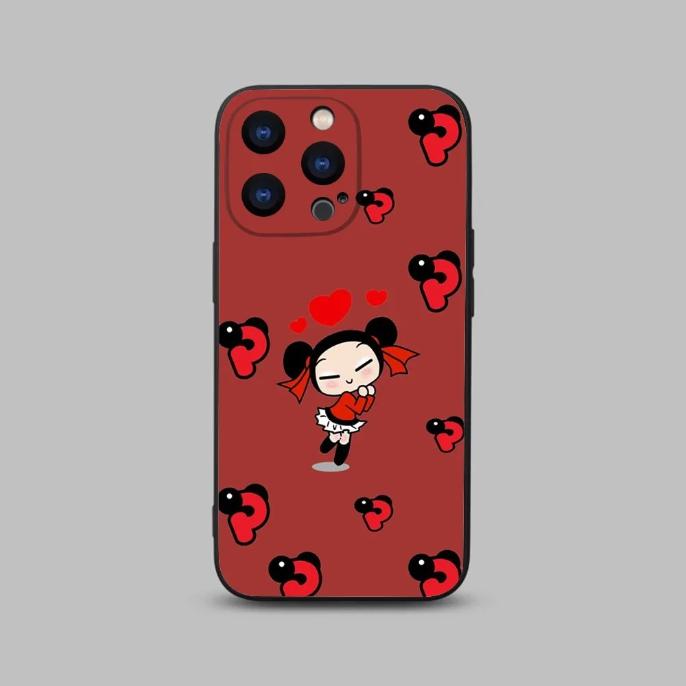 Cartoon Pucca Garu Phone Case For iPhone 15,14,13,12,11 Plus,Pro,Max,XR,XS,X,7,8 Plus,SE,Mini Black Silicone Soft