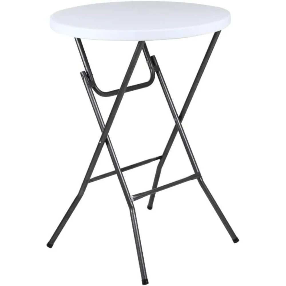 Granite Round Plastic Bar Height Folding Table, 32", White