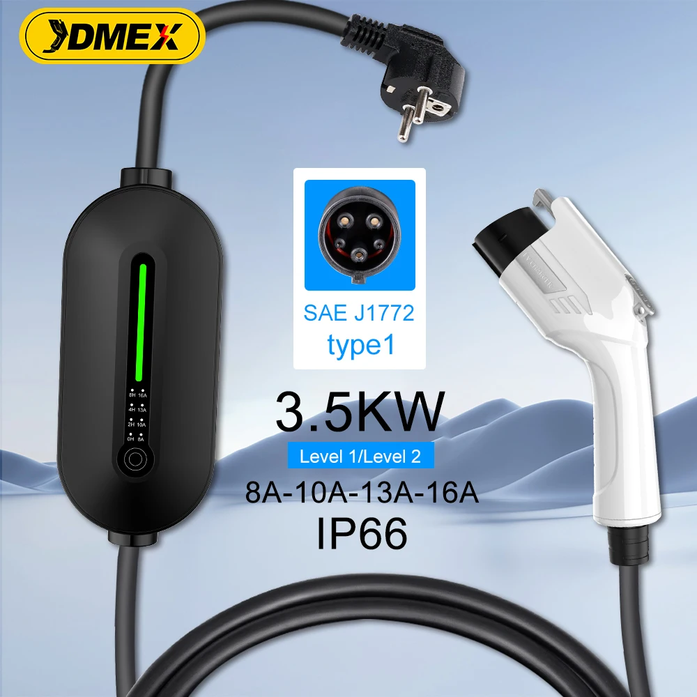 JDMEX Portable EV Charger Type2 Type1 GBT 3.5KW Charging Station 16A Adjustable Current Fast Charging for Electric Car