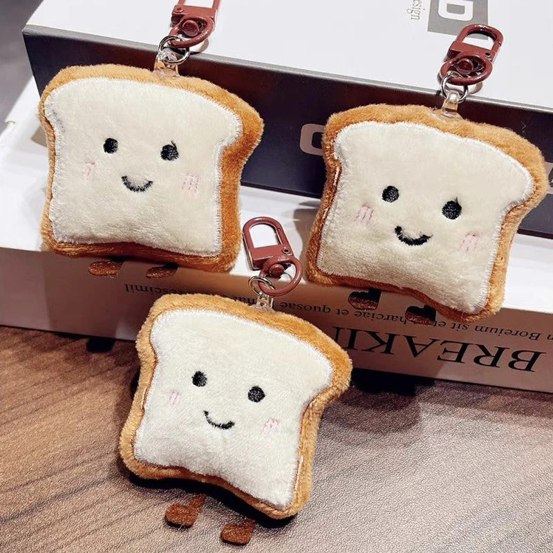 Toast Bread Key Chain Cartoon Plush Food Doll Pendant Car Key Ring Backpack Charms Bag Decor Accessories