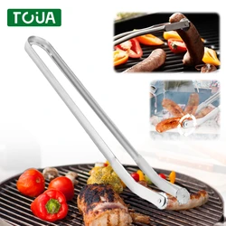 Stainless Steel Barbecue Long Handle Tongs BBQ Sausage Turning Tongs Kitchen Hot Dogs Cooking Clip for Flipping Bacon Steak Meat