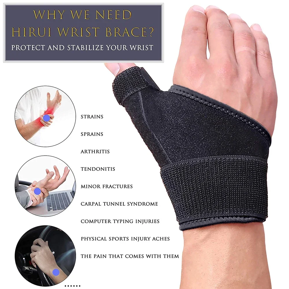 Adjustable Wristband Wrist Support Brace Thumb Splint Carpal Tunnel Wrist Compression Wrap for Arthritis Tendinitis Pain Relief