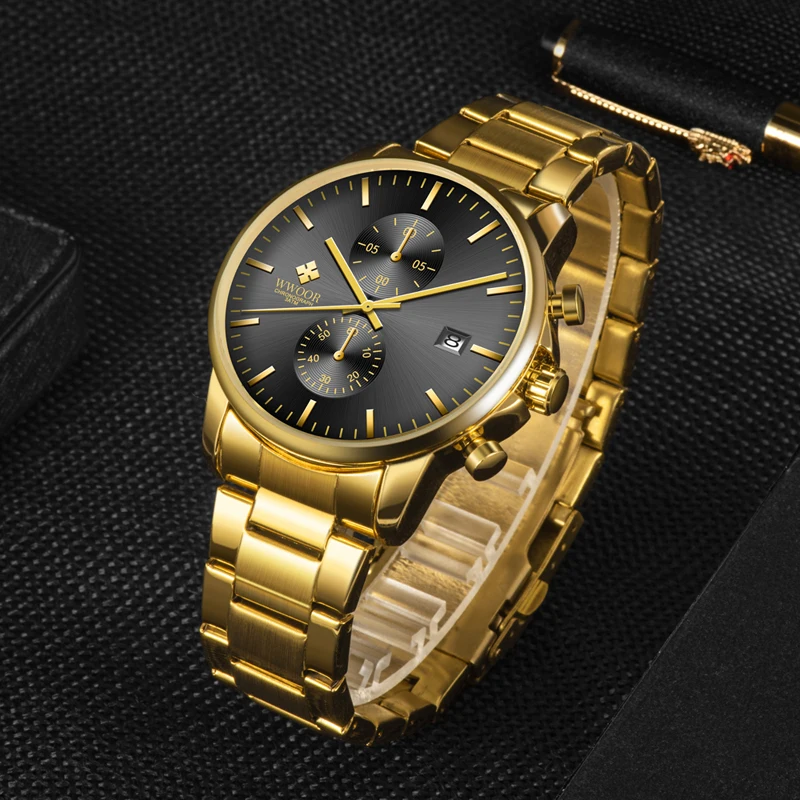 

WWOOR Watch Men Top Brand Luxury Gold Quartz Military sports Watches Waterproof Date Stainless Steel Chronograph Clock Reloj