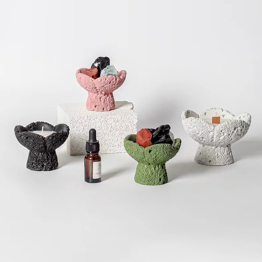 Silicone Mold for Concrete Diffuser Stone High Foot Candle Jar, DIY Aromatherapy Holder, Cement Candle Container Mold