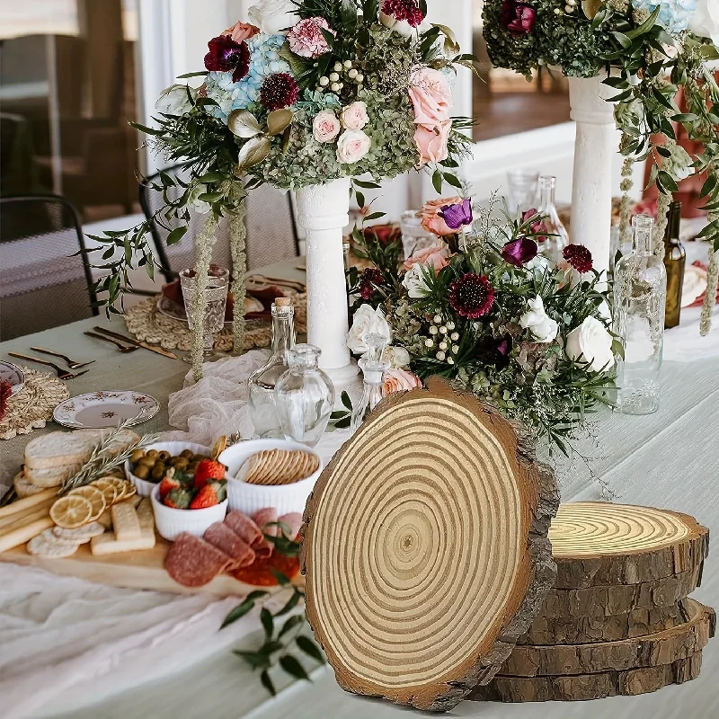 3Pcs Wood Slices Large 7-8 Inch (18-20cm) Round Wood Circles with Tree Bark Ornaments Wood Pieces for Home Wedding Decoration