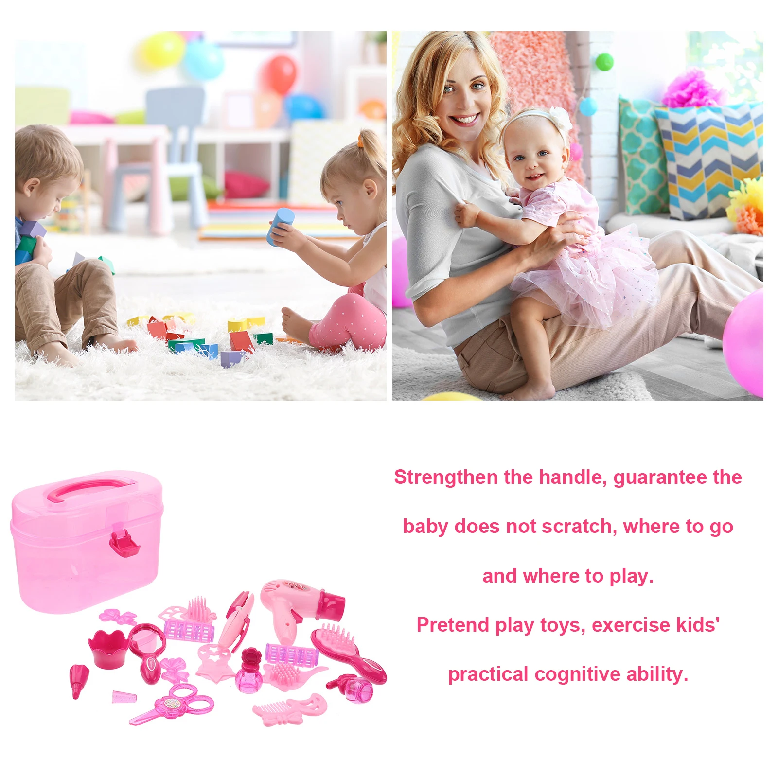 Estojo de beleza para meninas com caixa de armazenamento, conjunto de ferramentas de cabelo multifuncionais, estojo de transporte para crianças cognitivas