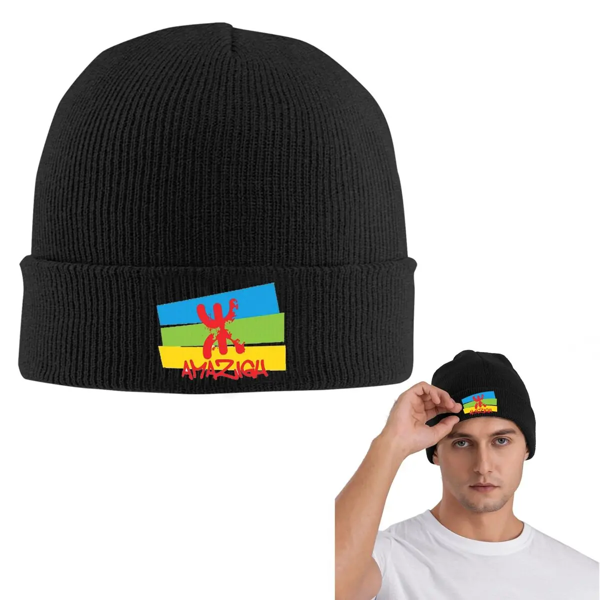Berber Kabyle Berbers Amazigh Flagge Warme Strickmütze Mode Motorhaube Hut Herbst Winter Outdoor Beanies Hüte für Unisex Erwachsene