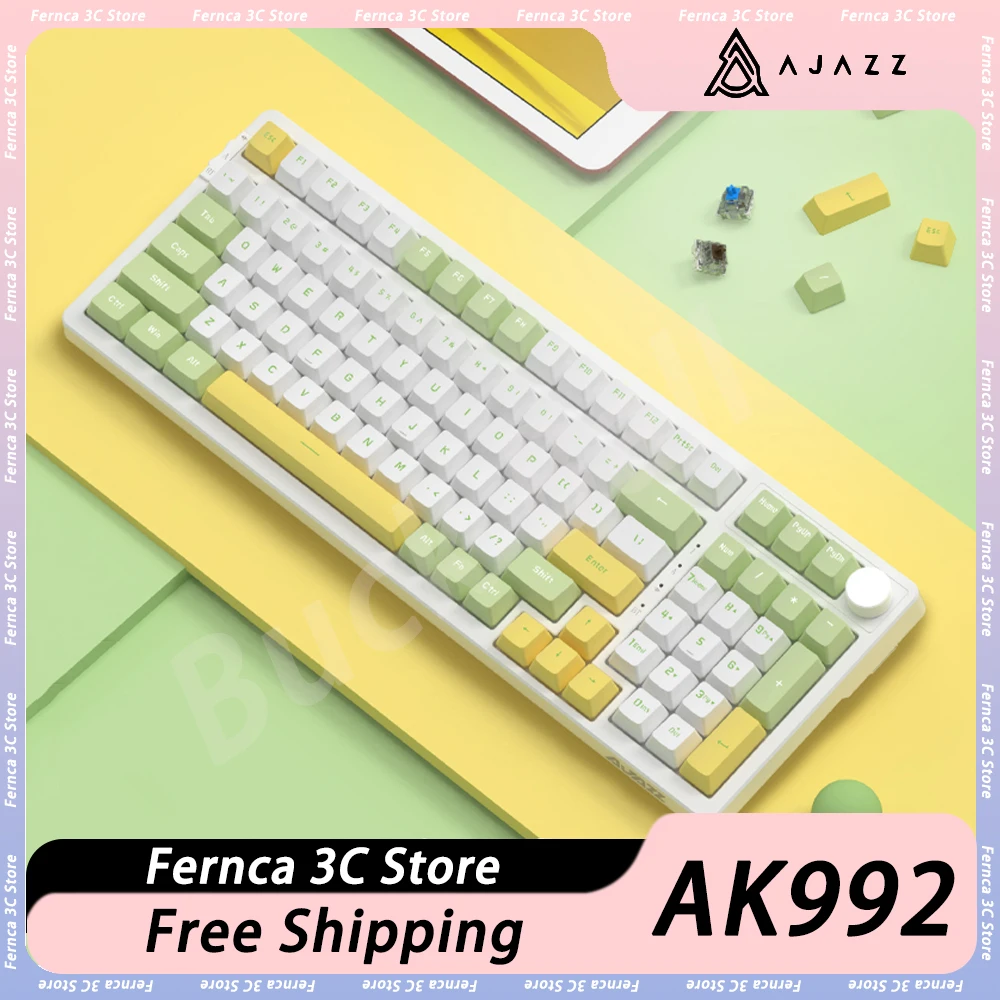 

AJAZZ AK992 Mechanical Keyboard Three Mode Multifunctional Knob Dynamic RGB Wireless Gaming Keyboard Hot Swap Office Pc Gamer