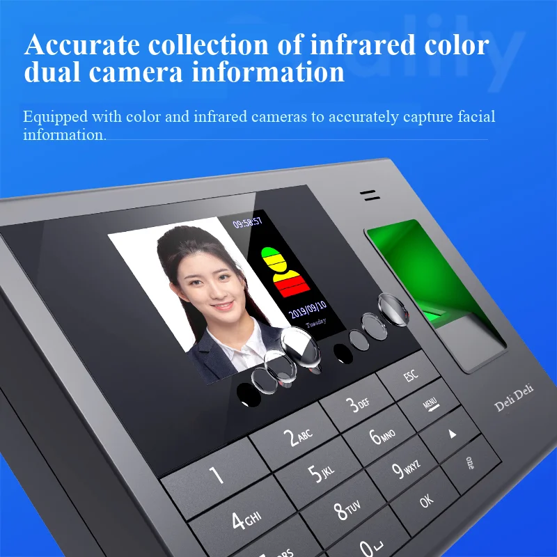 Deli 3765 Face & Fingerprint Attendance Machine Time Recording Excel Report U-Disk Connectivity 200 User Faces 1000 Fingerprints