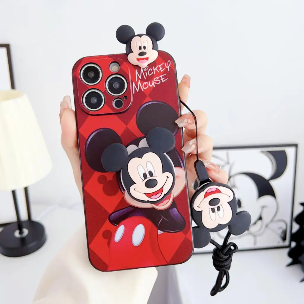 Minnie mickey pro iPhone 6pro 6s 7 8 X xs maxi XR 11pro 12 13 14 15 16 pro SE maxi telefon pouzdro s držák lano