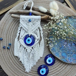 Hand Woven Bohemian Turkish Evil Eye Wall Hging Blue Glass Lucky Eye Pendant for Good Luck Protection Home Decor Wall Decoration