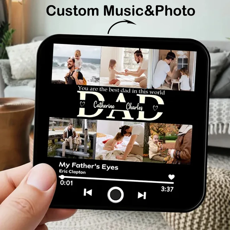 Customized Dad Photo Music Fridge Magnet with Frame, Personalized Refrigerator Magnets, Best Father's Day Gift 2025