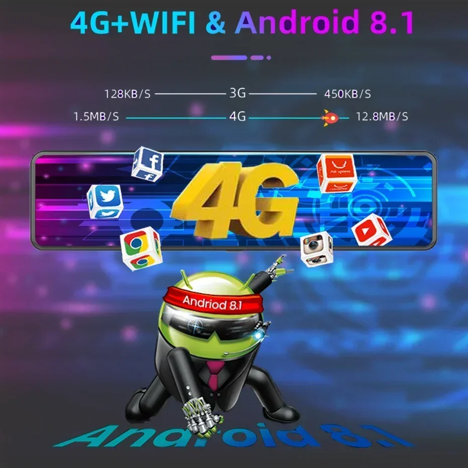 12 אינץ 'אנדרואיד 8.1 4g Adas 24h מסך חניה לרכב מראה מצלמת רכב