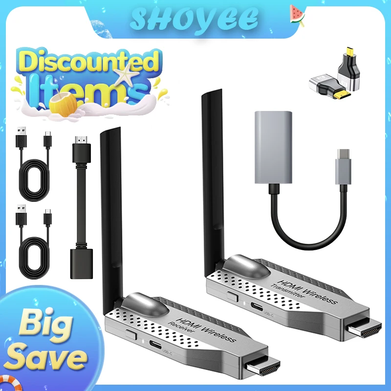 1080P 50/100m Wireless Extender Splitter Video Transmitter Receiver for PS4 Camera Laptop PC to TV Monitor Projector