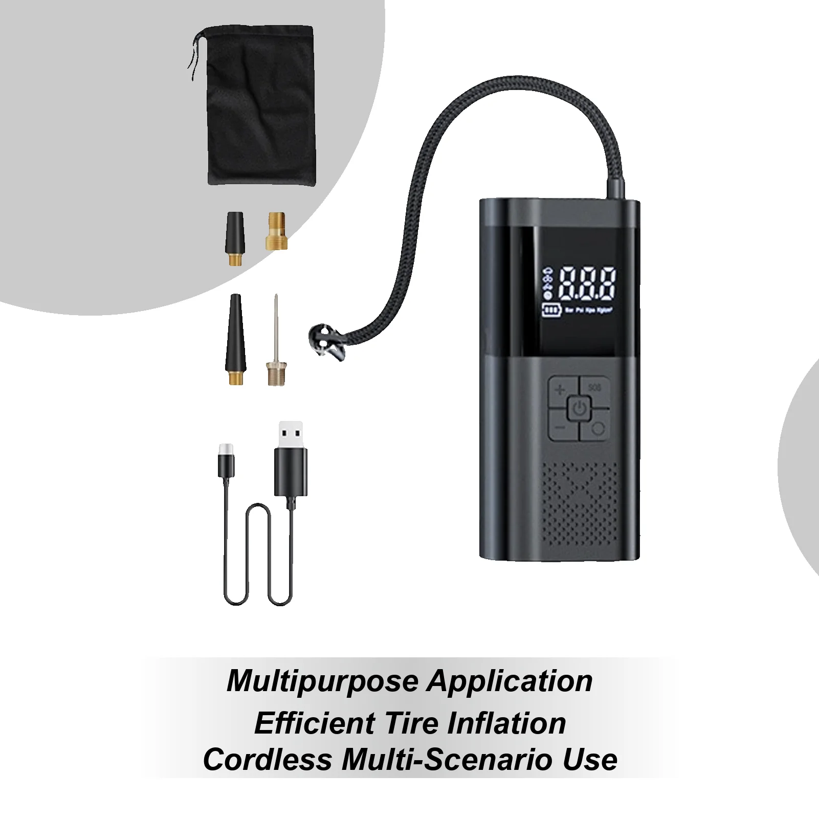 

Портативный автомобильный компрессор, беспроводной насос для накачки шин с цифровым манометром, 150 PSI, для автомобиля, мотоцикла, велосипеда
