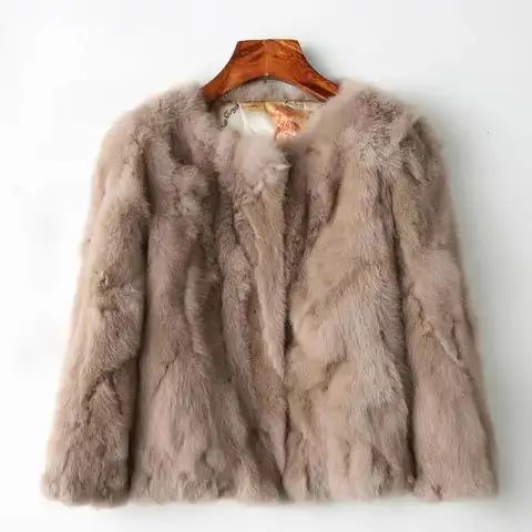 2025 New Women's Real Rabbit Fur Coat High-waist Round Collar Cardigan Long-sleeved Slim Fit Rabbit Jacket Women Fashion Coat