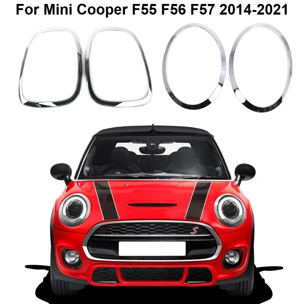 

2Pcs Chrome Silver Headlight Ring Bezel Trim Surround Cover Rear Light Frame For Mini Cooper F55 F56 F57 2014+ Car Accessories