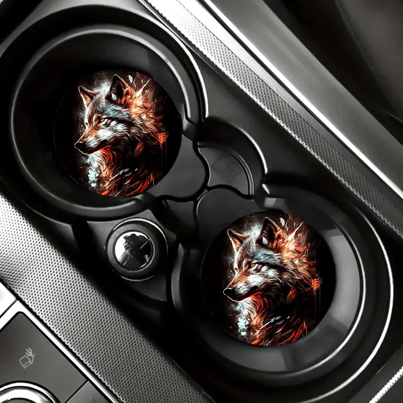 Gray Wolf Pattern Car Cup Holders: Non-Slip, Shock-Proof, And Stylish For Your Vehicle - Perfect Party Gift!