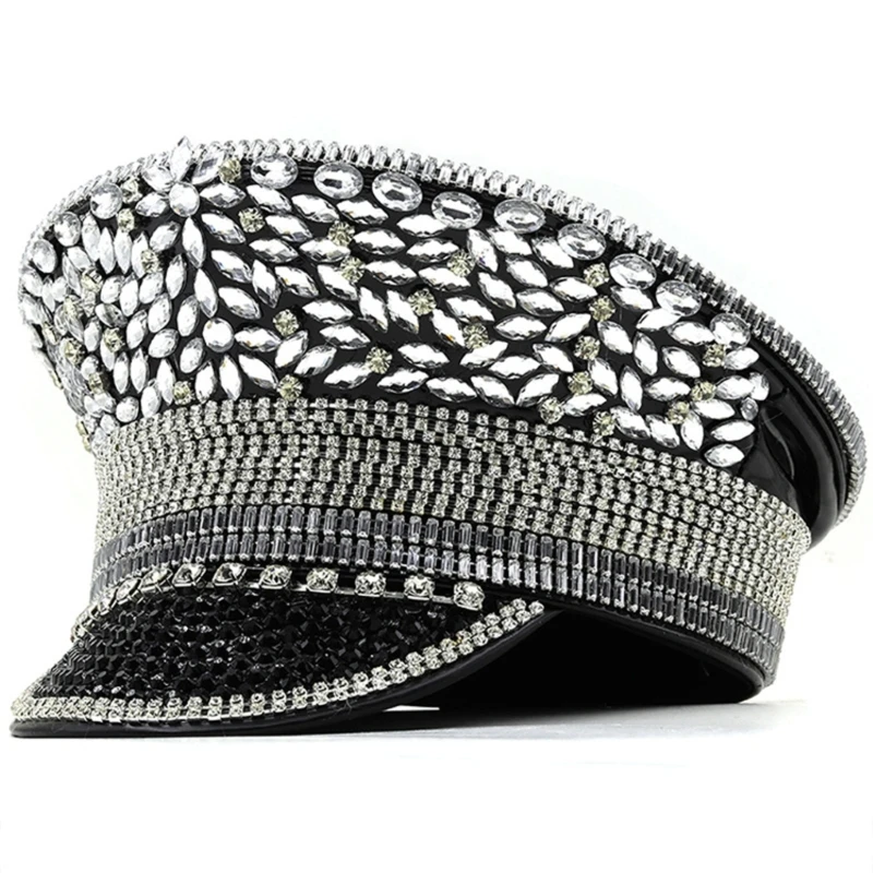 

Rhinestone Bride Hat Military Hat Wedding Hat Halloween Party Captain Cap Travel Taking Photo Wedding Hat Officer Hat