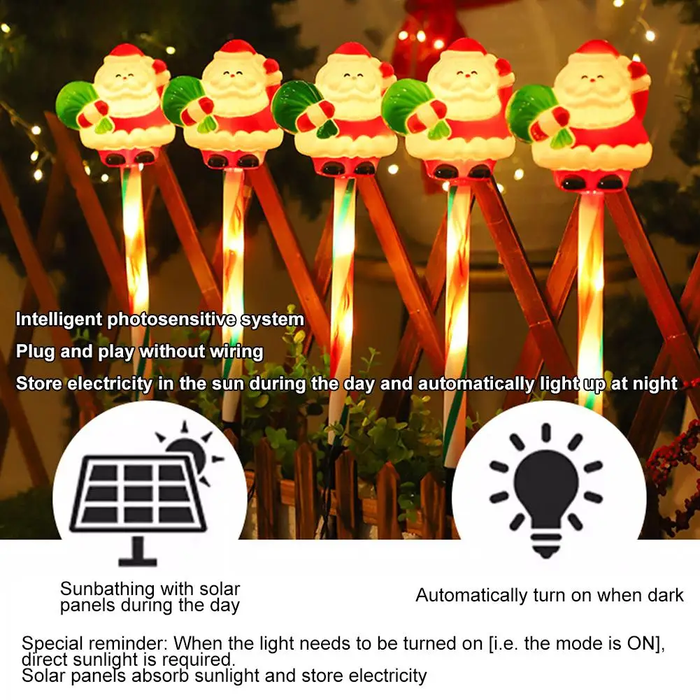 5PC 1Set Solar Powered Christmas Theme Snowman Cane Gift Box Combination with Ground Plug Light String Outdoor Holiday Decor