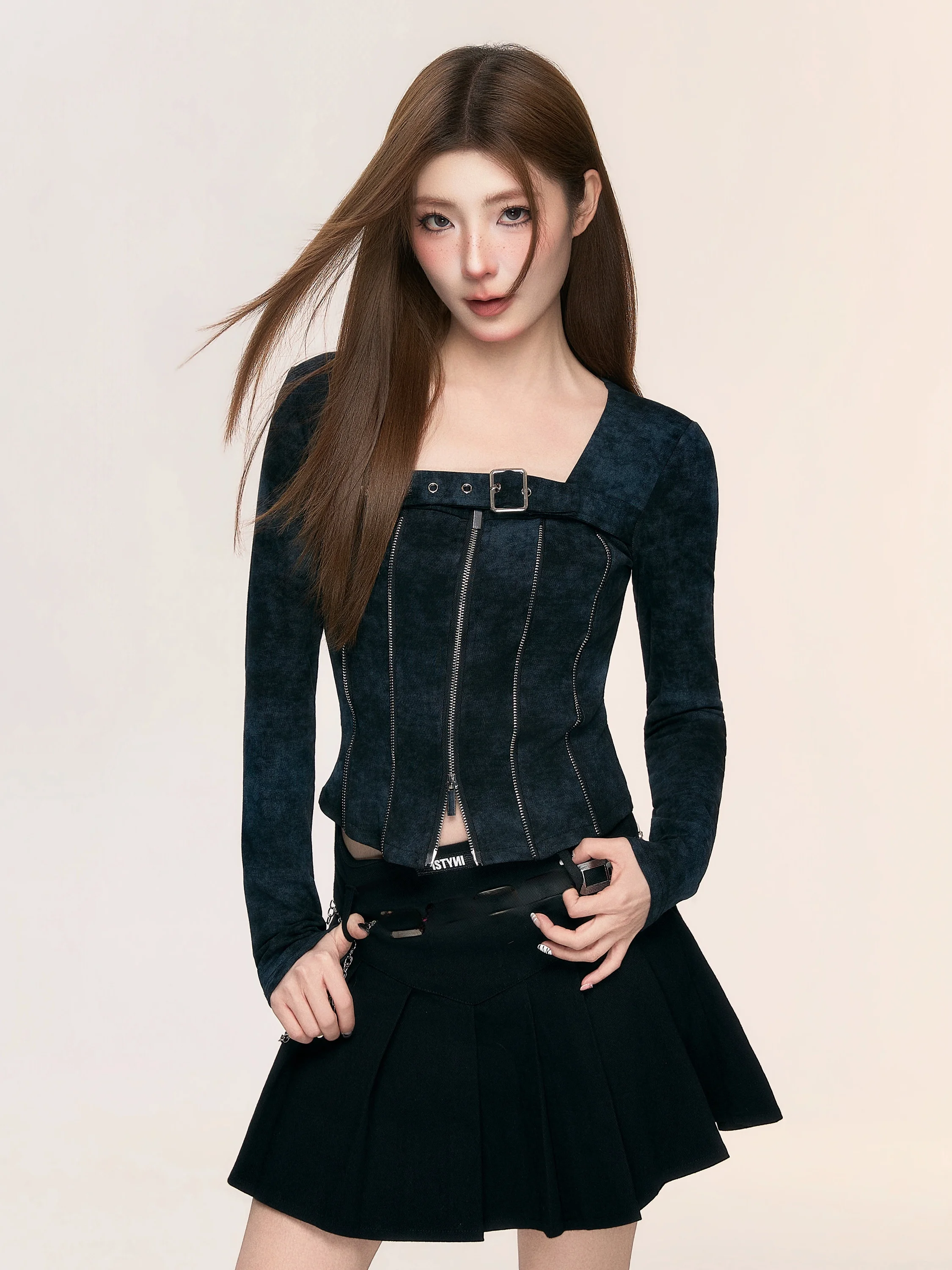 

Isni Store Bla adient Zipper Fce Lined Slimming Cool Tight Base irt Women Autumn Winter Long Sve ort Coat