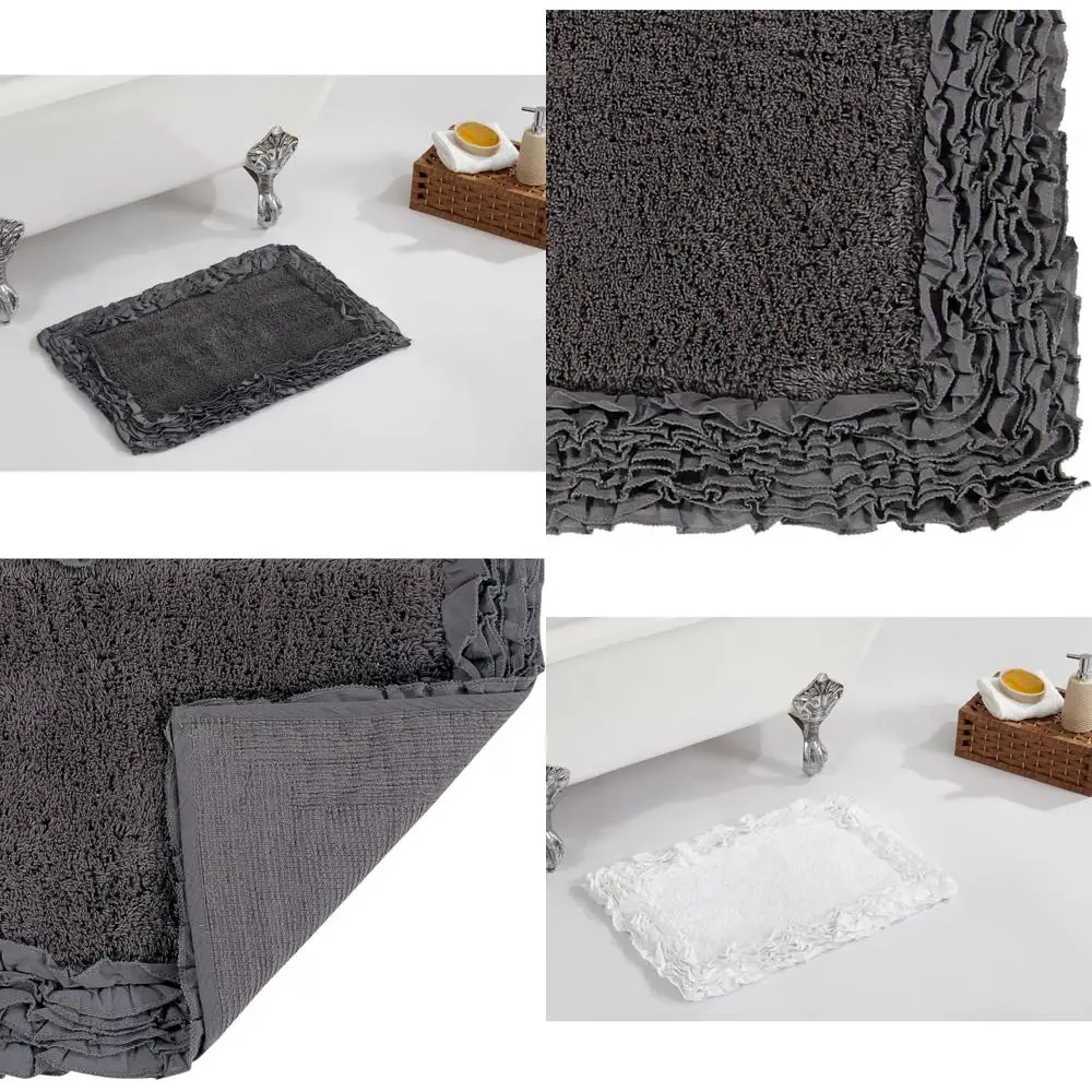 

stylish 17x24 cotton bath mat set - 100% absorbent, soft, non-slip for bathroom