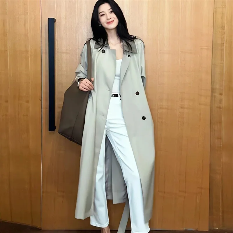 Trench con lacci con risvolto Cappotto da donna a maniche lunghe con cintura Capispalla larghi 2025 Nuovo autunno Street Travel Holiday Lady Top
