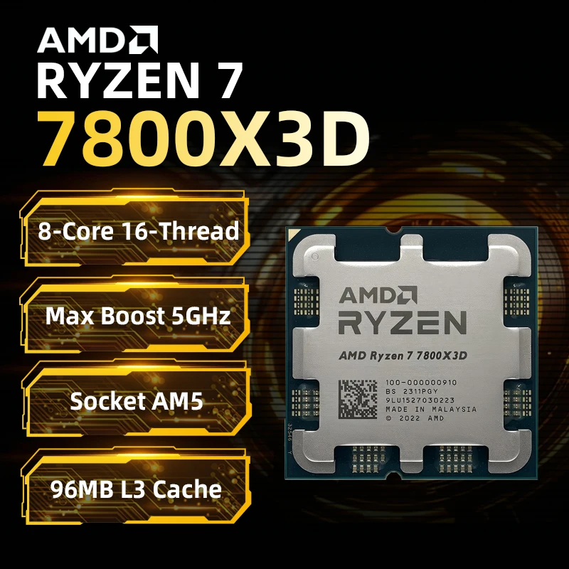 Nueva CPU AMD R7 7800X3D AMD Ryzen 7 7800X3D CPU para juegos de ordenador 5GHz 8 núcleos 16 hilos 64MB Cache L3 sin caja AMD