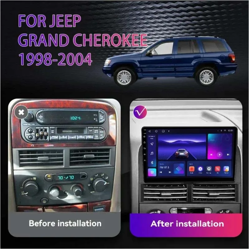 2Din Android Car Radio For Jeep Grand Cherokee II  WJ 1998-2004 Multimedia Automotive Player Bluetooth wifi Subwoofer 4G GPS