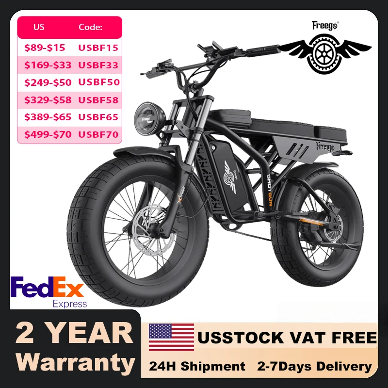 

2 Year Warranty Freego F2 Pro Electric Motorcycle Dirt Bike for Adults 1400W 20"x 4.0"Fat Tires Electric Bike 34MPH Ebike UL2849