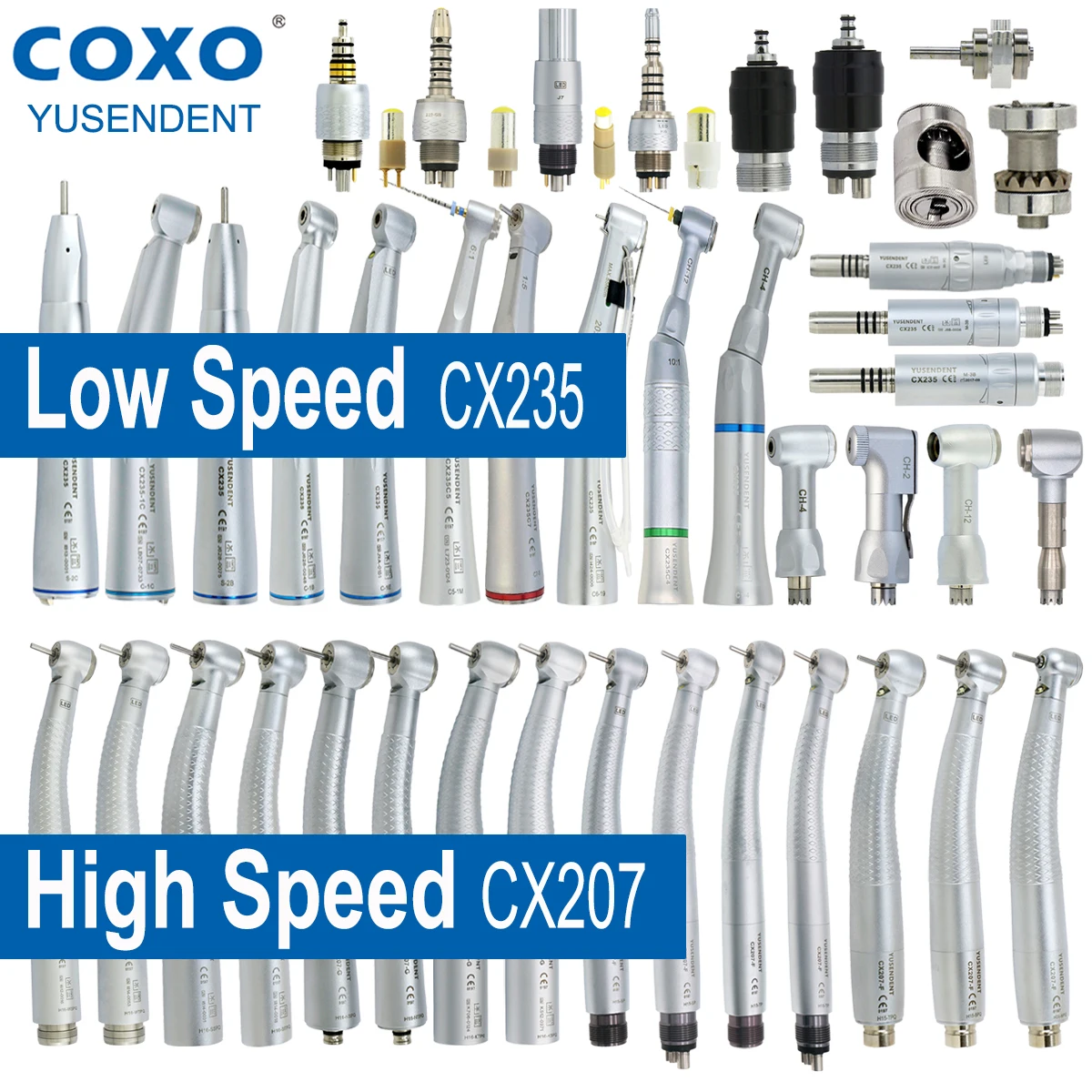 COXO Dental Handpieces Dental Turbine Fiber Optic High Speed Handpiece LED Low Speed Handpiece CX235/207 Fit KAVO NSK Sirona WH