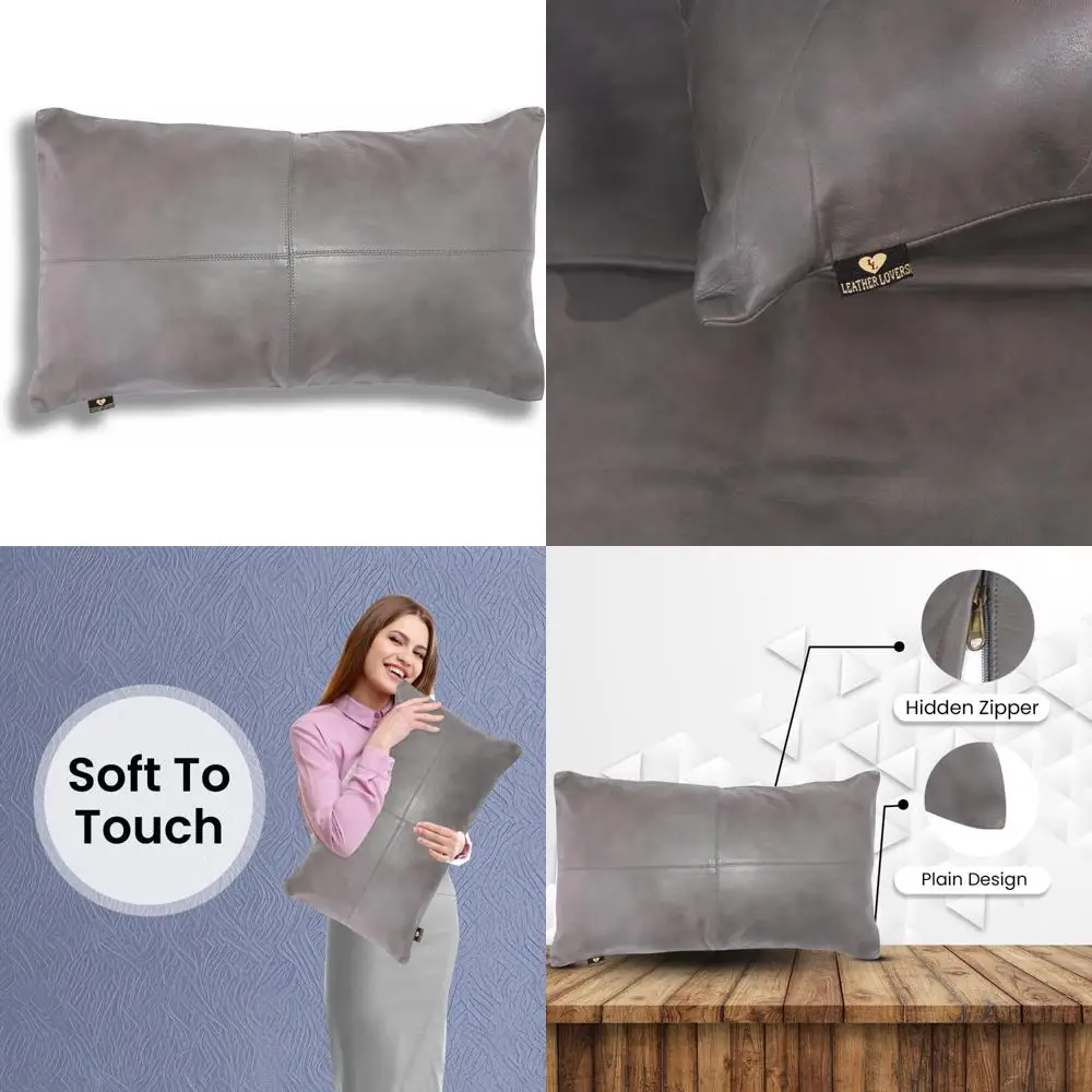 

Lambskin Leather Pillow Cover - 100% Genuine Leather Sofa Cushion Case for Living Room and Bedroom, 18x18 inches, Decorative Thr