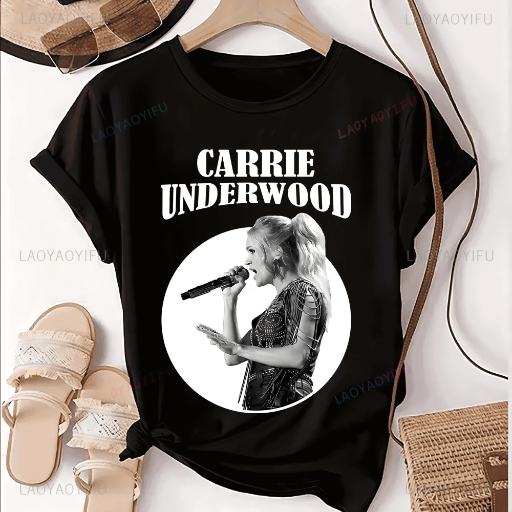 Loose Carrie Underwood Country Music Singer Print T-shirt Top Carrie Underwood Short Sleeved Unisex Shirt Oversized T-shirt