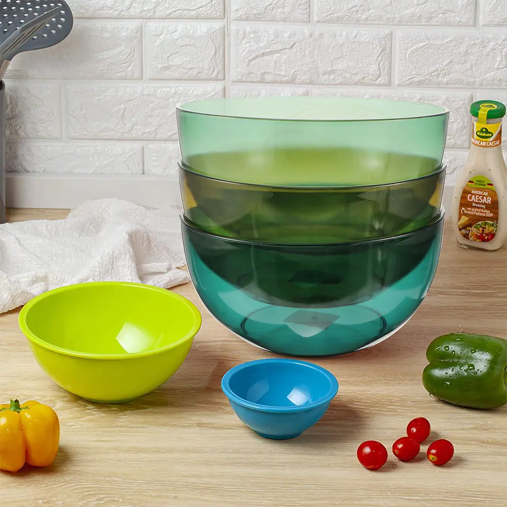 

3Pcs Premium Plastic Salad Bowls Food Grade Bpa Free Dishwasher Safe for Fruits Vegetables Salads Kitchen Household Use